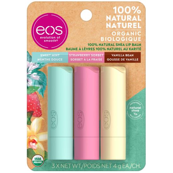 EOS-71098  - 840044710981 - eos 100% Natural MintStrawberry Vanilla Stick 3pk 12g